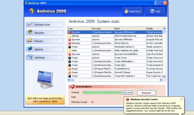 Pantalla del virus: antivirus 2009 Pantalla del virus: antivirus 2009