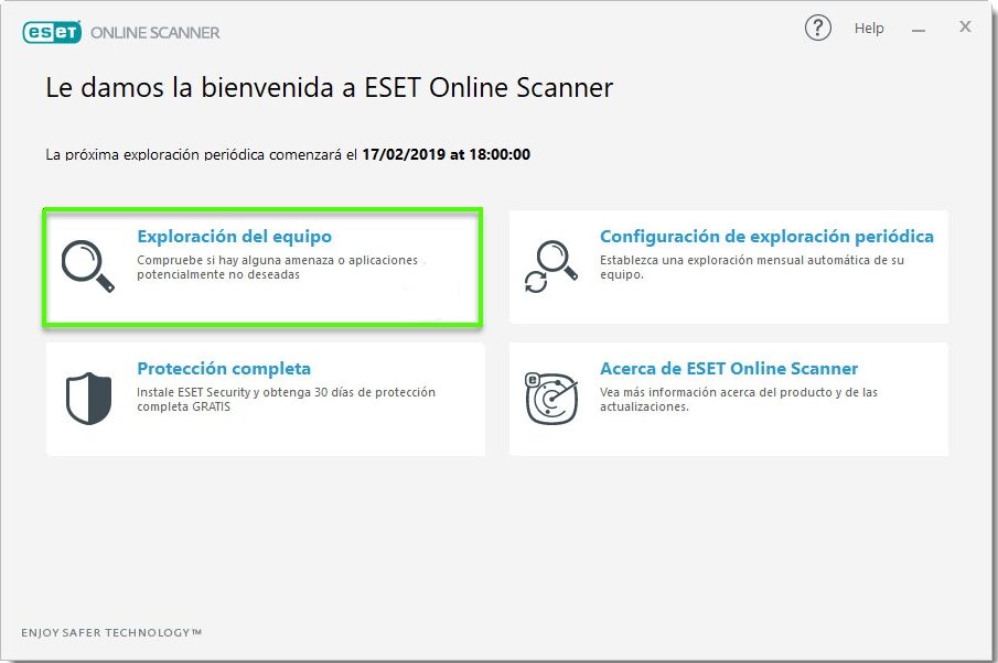Pantalla principal ESET Online Scanner