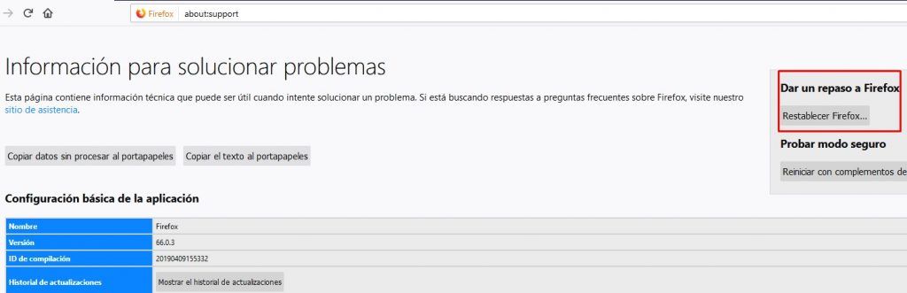 restablecer mozilla firefox