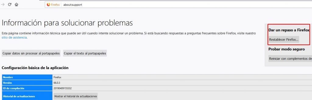 restablecer mozilla firefox