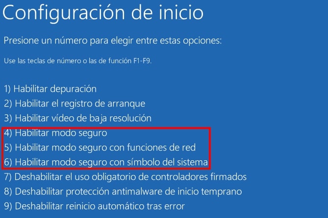 modo seguro Windows 10