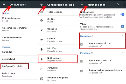 Bloquear notificaciones de Chrome en Android