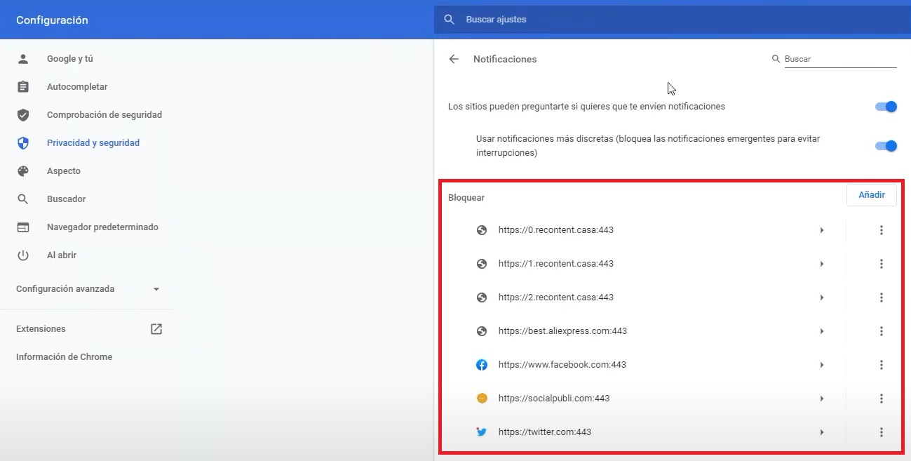 Bloquear notificaciones en Chrome