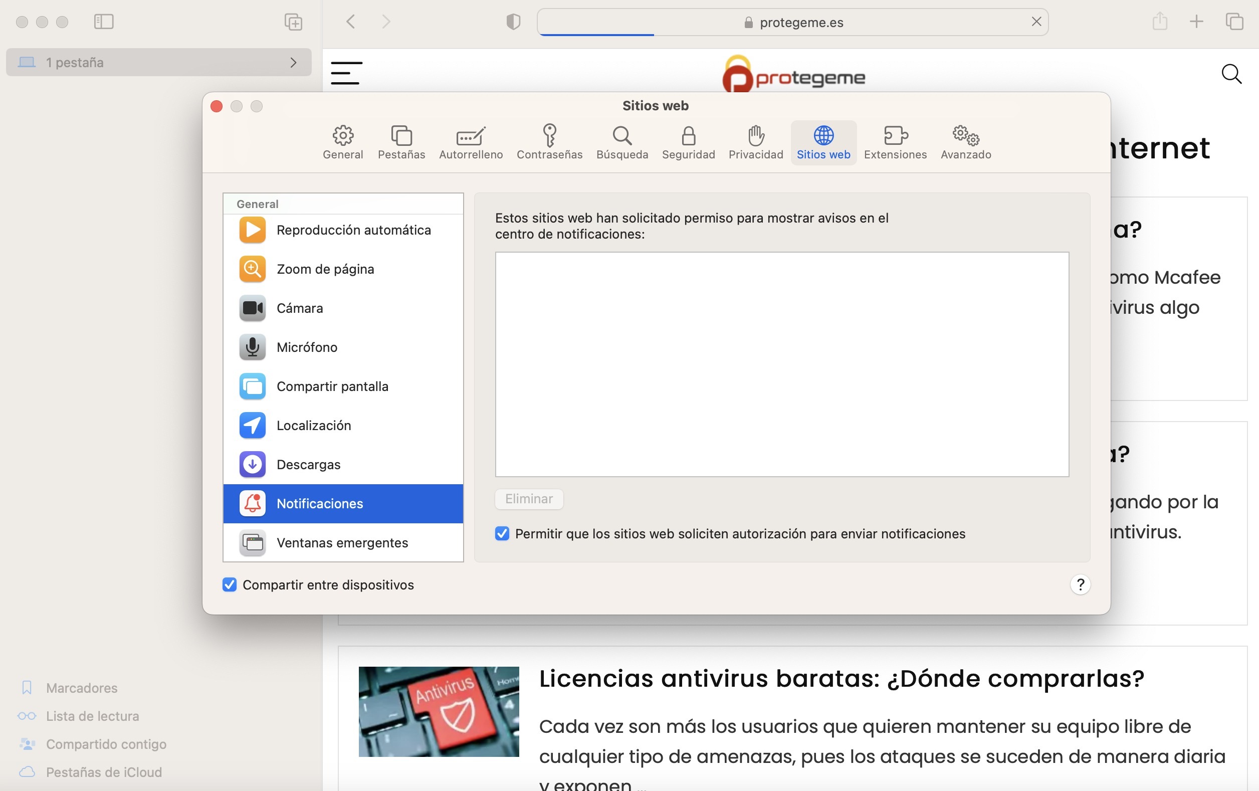 Bloquear notificaciones en Safari