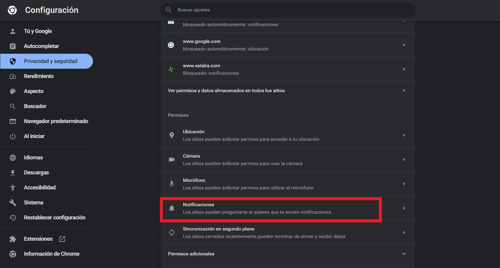 Desactiva las notificaciones de Google Chrome