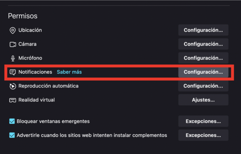 Desactiva las notificaciones de Mozilla Firefox