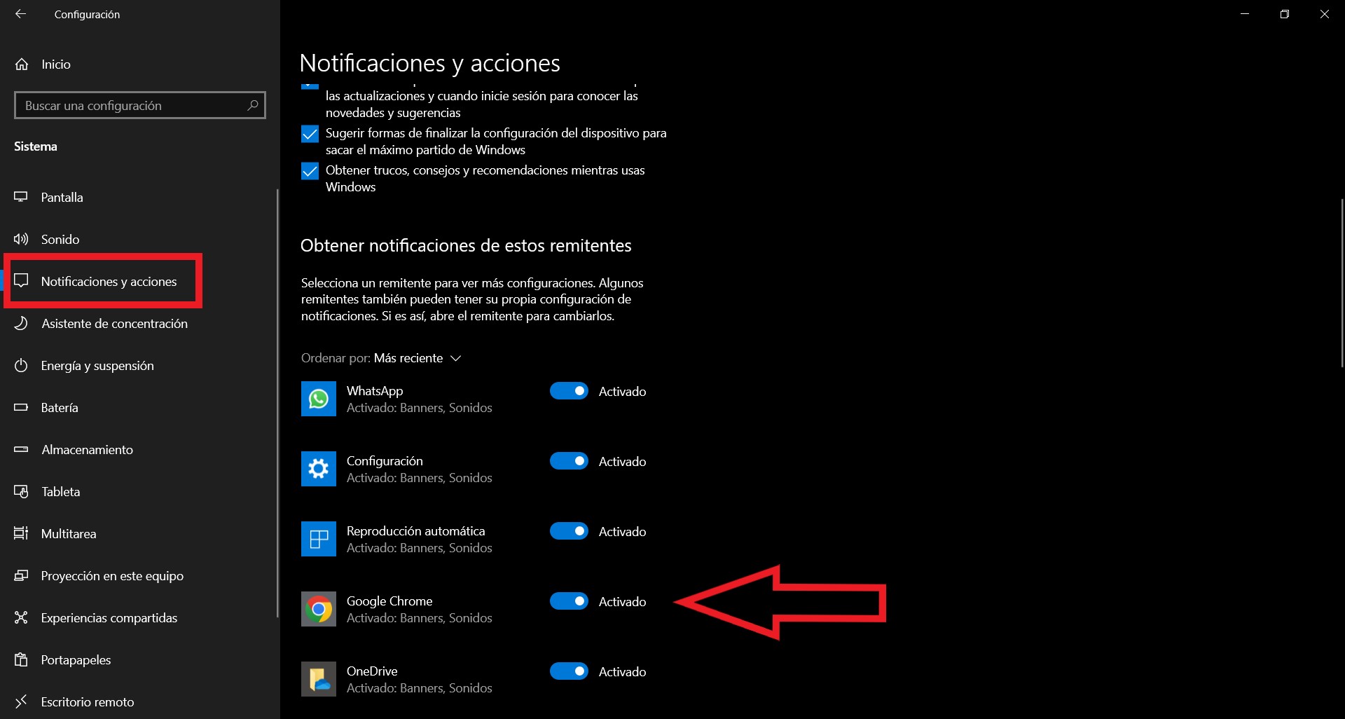 Cómo desactivar las notificaciones del navegador desde la configuración de Windows