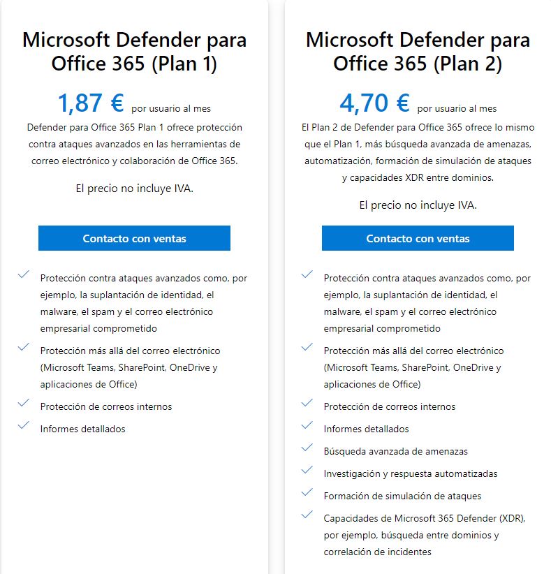 Planes y precios de Microsoft Defender