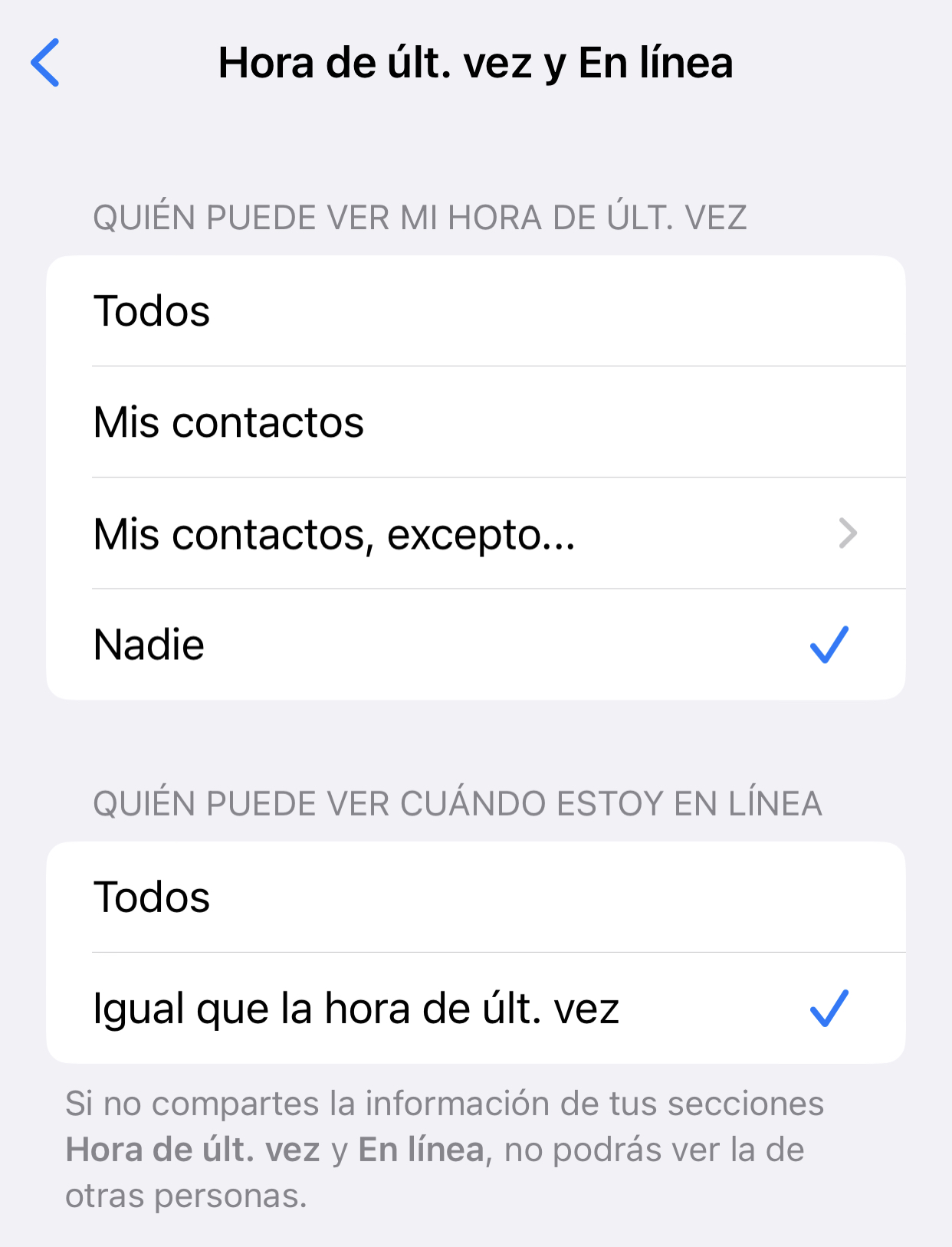 hora última vez WhatsApp seguridad y privacidad