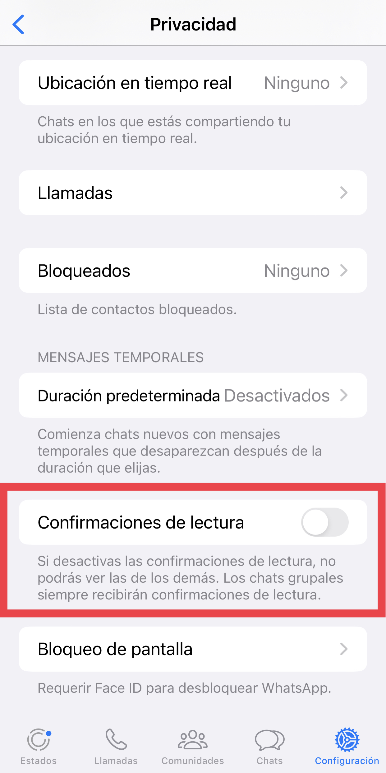 confirmaciones lectura WhatsApp seguridad y privacidad