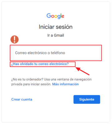 has olvidado correo electronico google