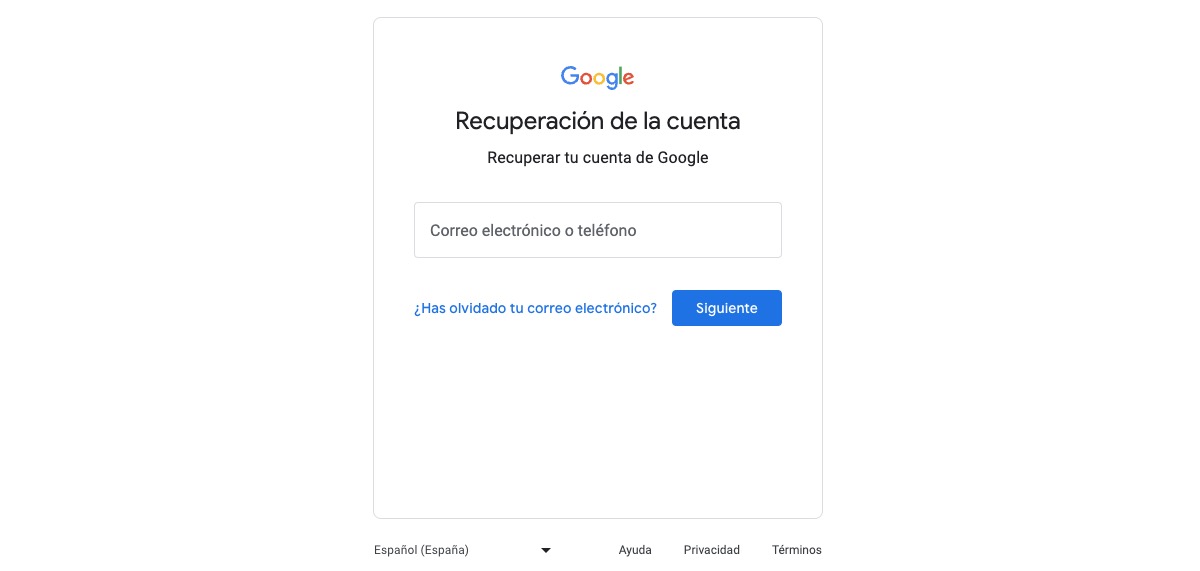 recuperación cuenta de Google