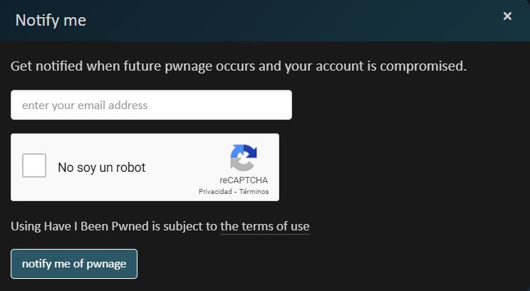 Alertas en Haveibeenpwned