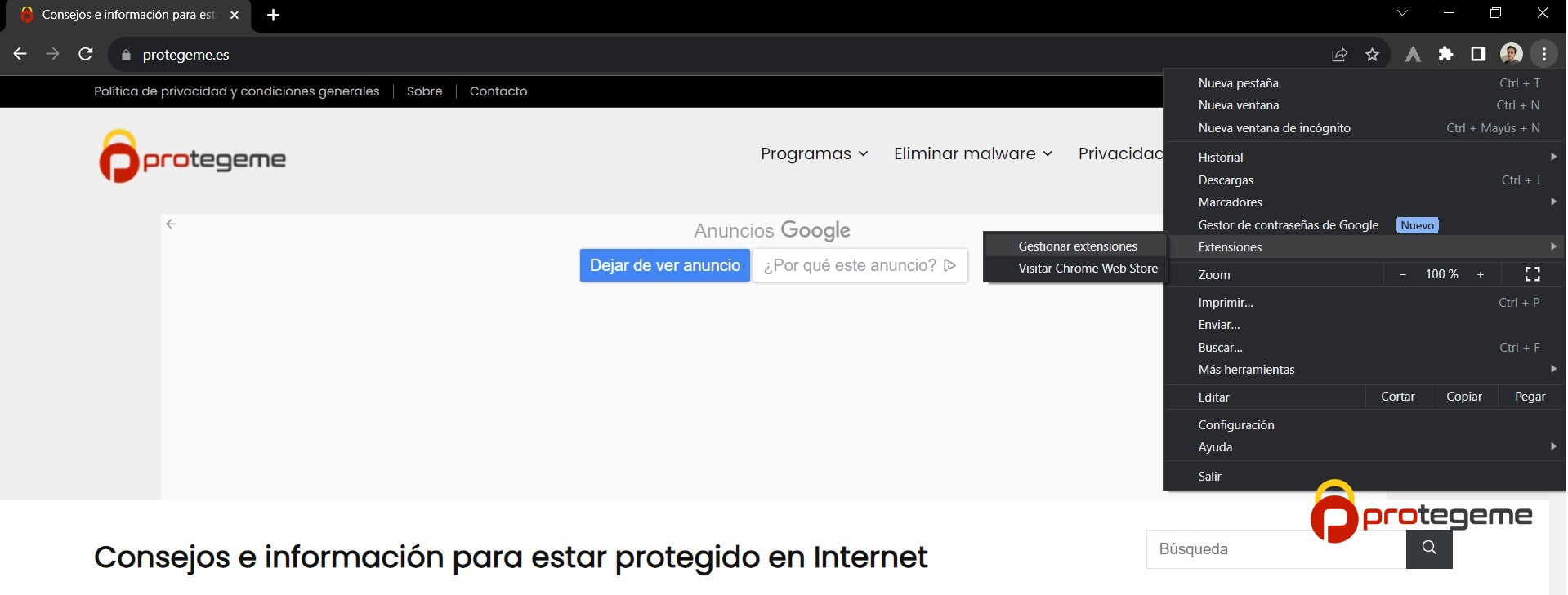 Cómo eliminar el adware Shainsie.com de Google Chrome