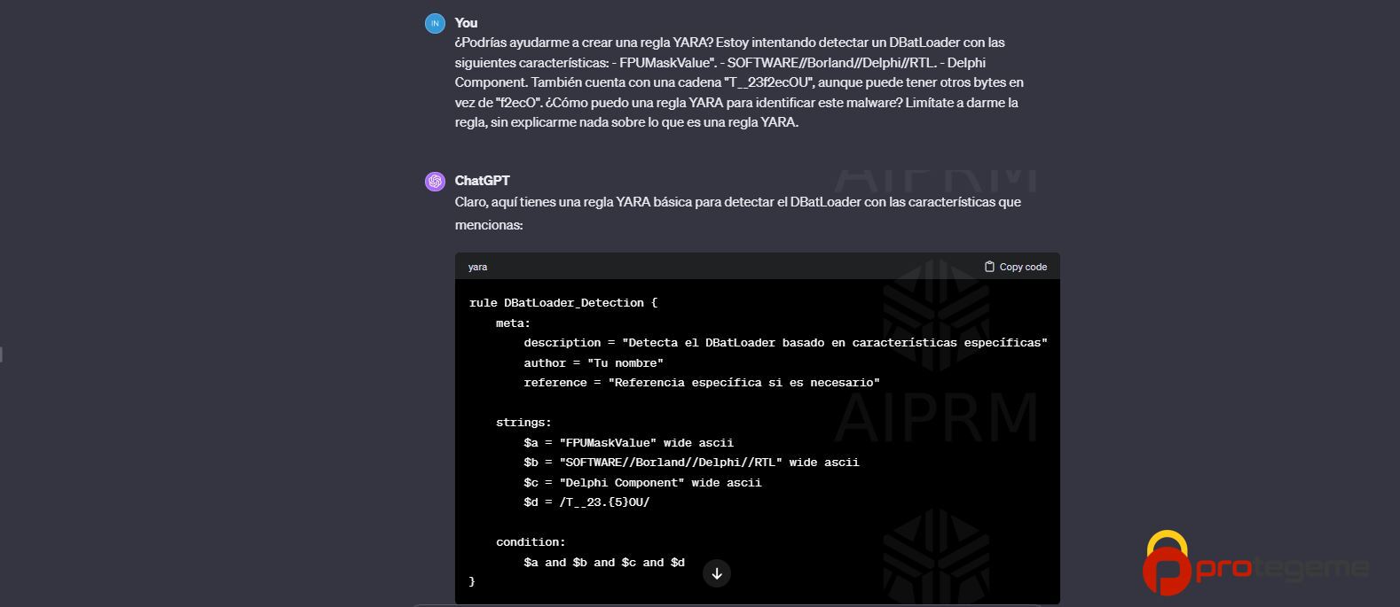Regla YARA en ChatGPT